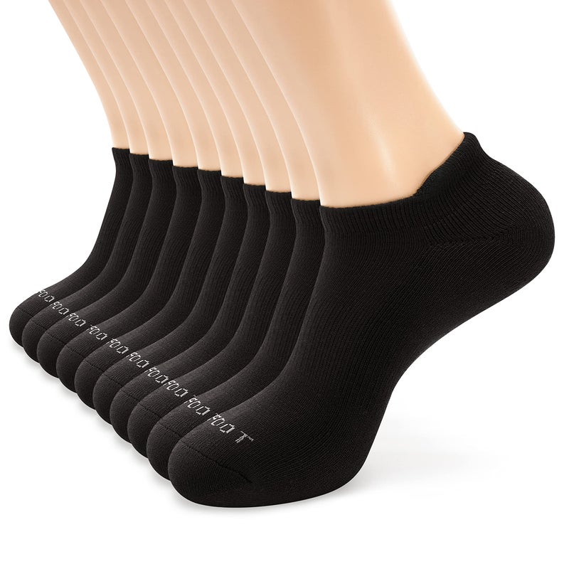MONFOOT Men's/Women's 10 Pairs Athletic Cushion Running Performance Heel Tab Ankle Socks, Black Large Multipack - Image 1